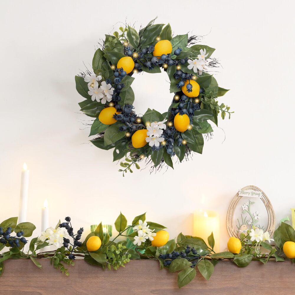 3326 Summer Artificial Lemon Wreaths with Lights, Spring Summer Door Wreath - Picture 2 of 6